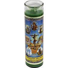 [7AFRICANGREENLABEL] CANDLE 8" W/Label 7 African Powers 12pk Green