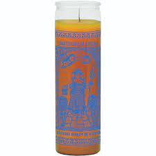 [186148298049] CANDLE 8" Screened Glass Nino de Atocha Gold 12pk