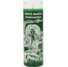 [186148324052] CANDLE 8" Screened Glass Martha Dominadora12pk green